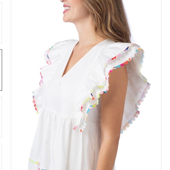 Crosby by Mollie Burch Holden White Tiered Mini Dress Rainbow Scalloped 8/10 - Picture 6 of 16
